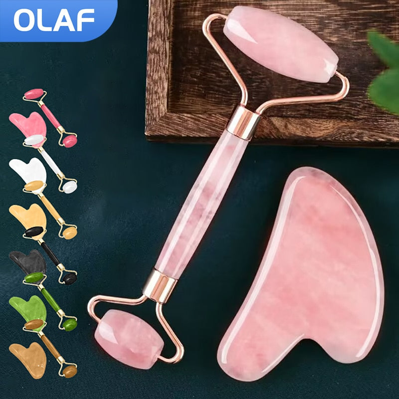 2pcs/set Face Spa Massager Neck Roller Gua Sha Scraper Board Face Lift Up Wrinkle Remover