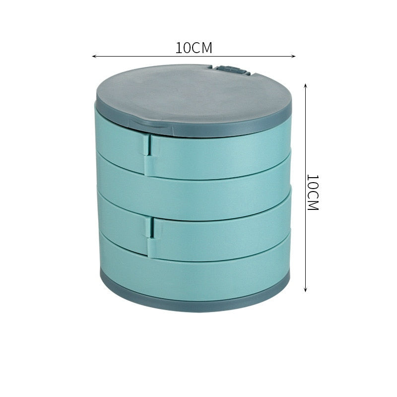 Jewelry Storage Box Multilayer Rotating Plastic Jewelry Stand Earrings Ring Box Cosmetics Beauty Container Organizer with Mirror