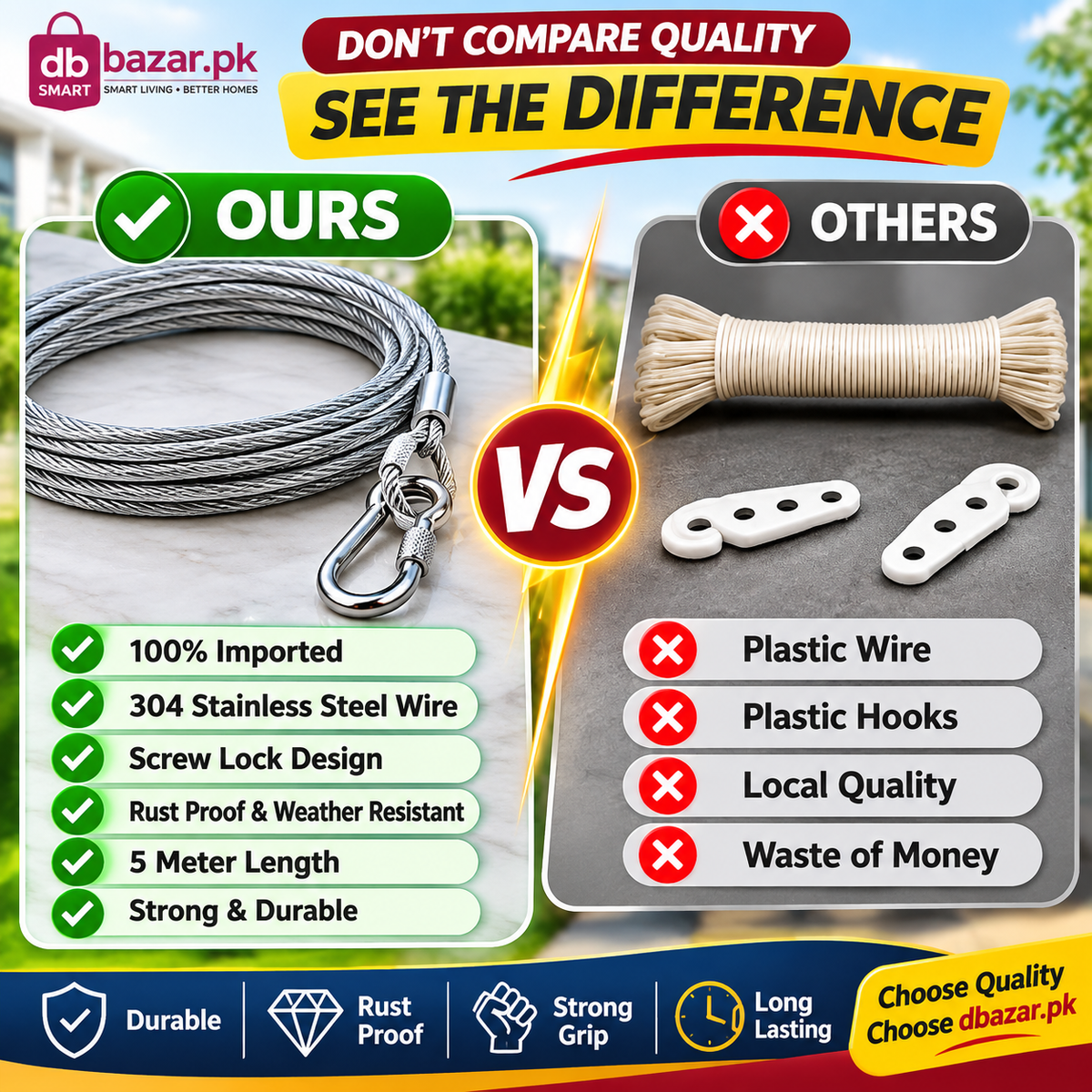 Strong & Rust-Resistant Clothesline – 5 Meter