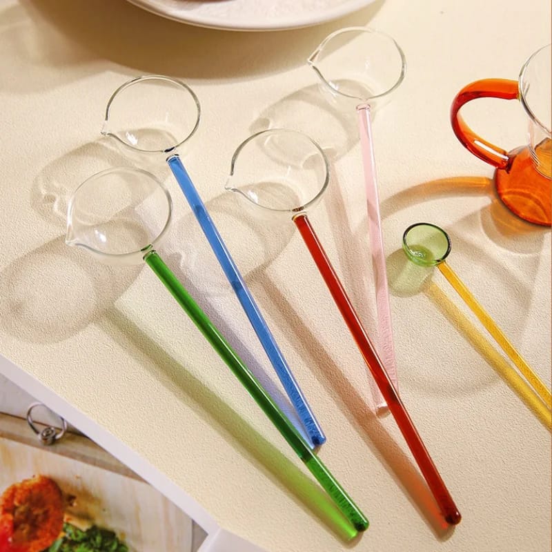 glass material long stick tarka spoon