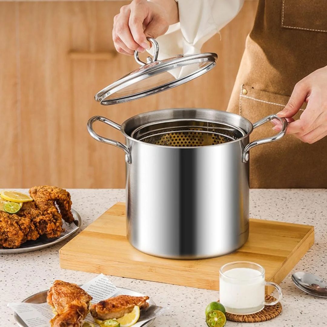 Stainless steel deep frying cooking pot ( 3.5 liter )