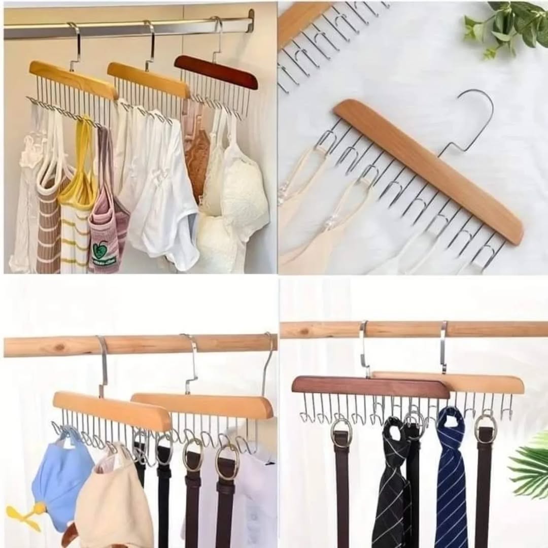 Wooden material wardrobe multi hooks hanger