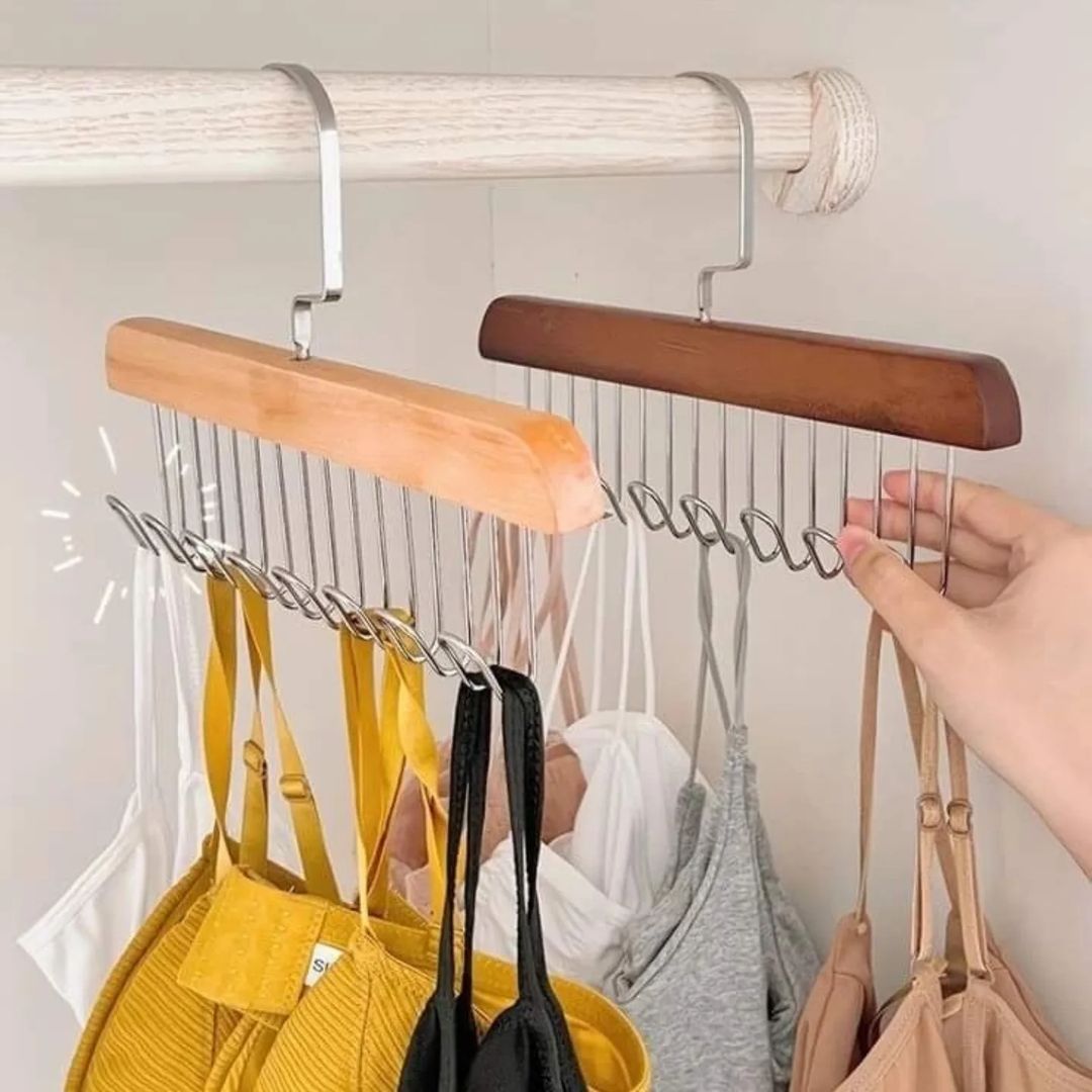 Wooden material wardrobe multi hooks hanger