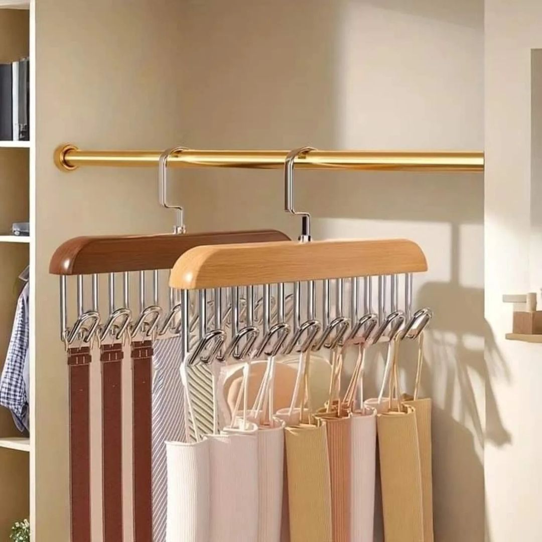 Wooden material wardrobe multi hooks hanger