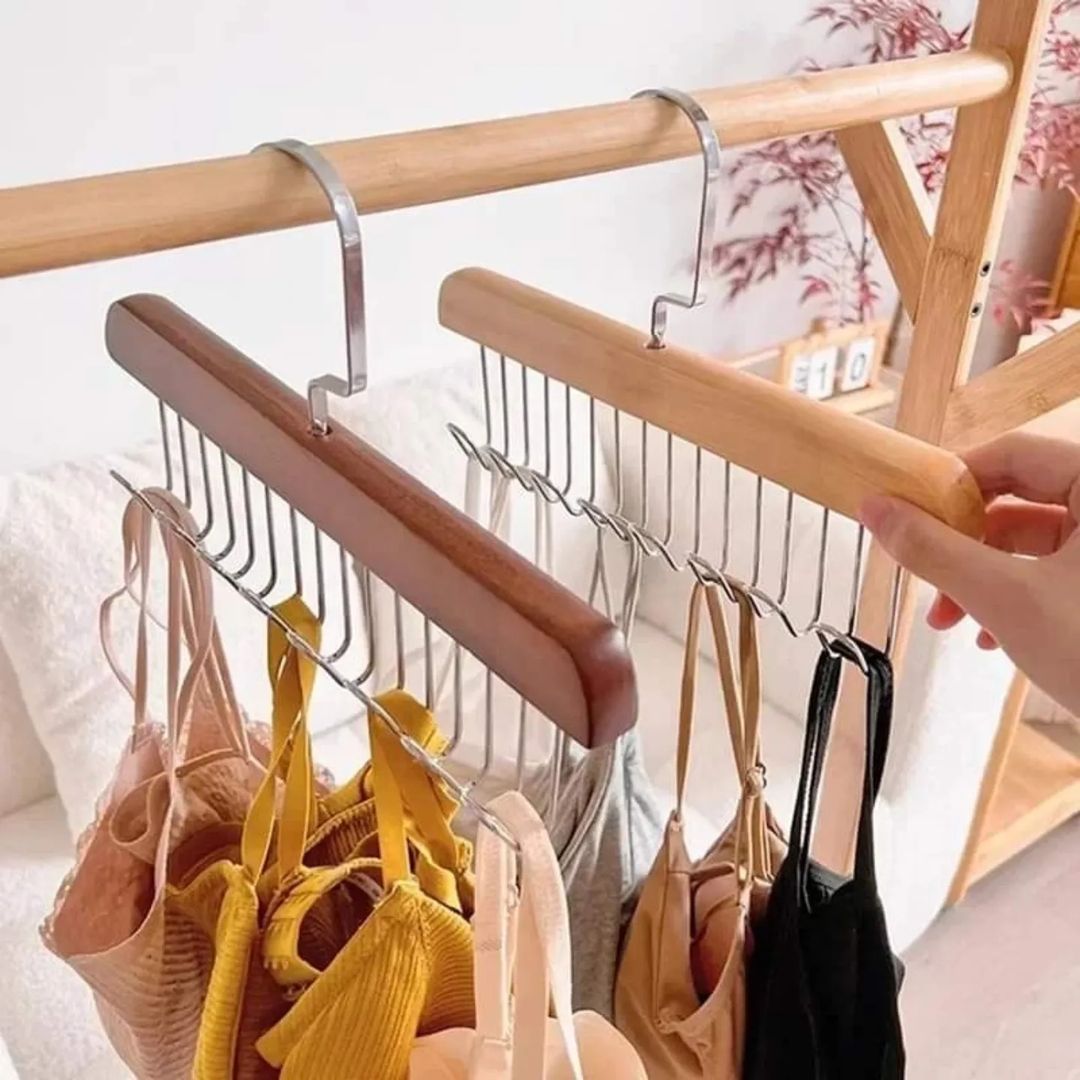 Wooden material wardrobe multi hooks hanger