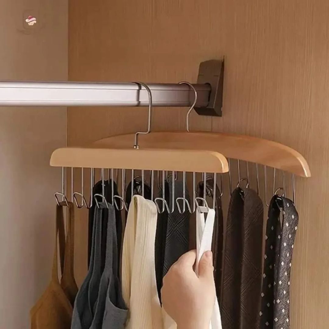 Wooden material wardrobe multi hooks hanger