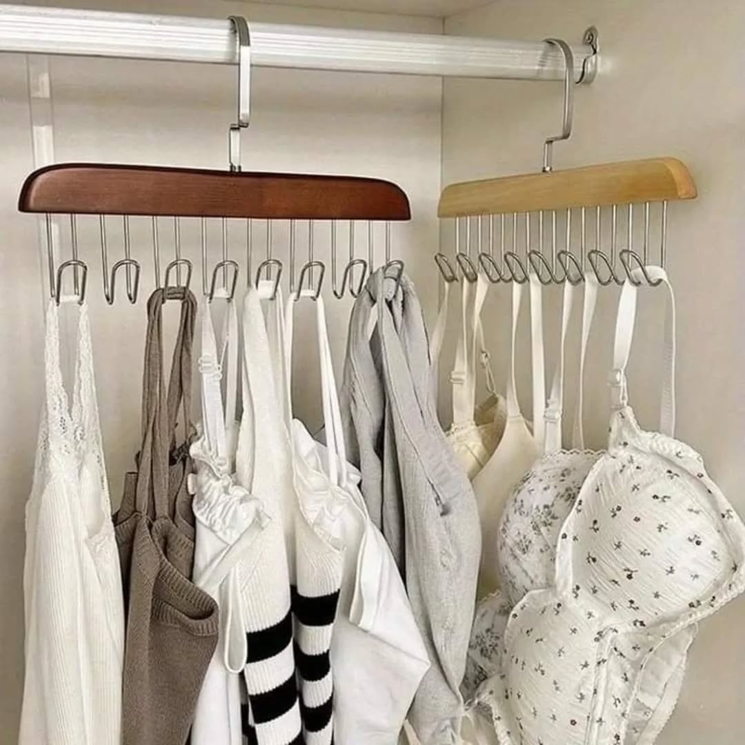 Wooden material wardrobe multi hooks hanger