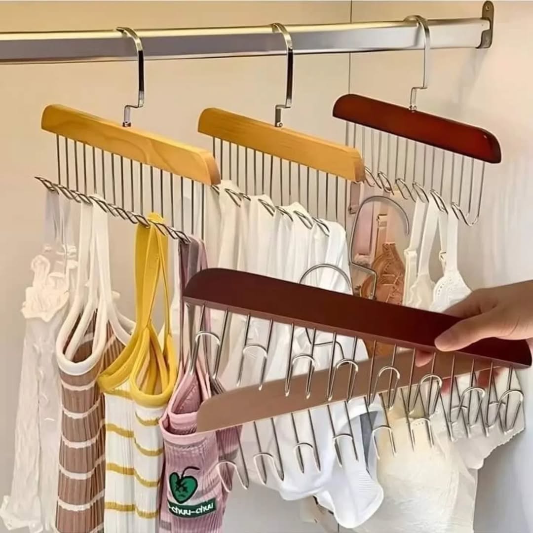 Wooden material wardrobe multi hooks hanger