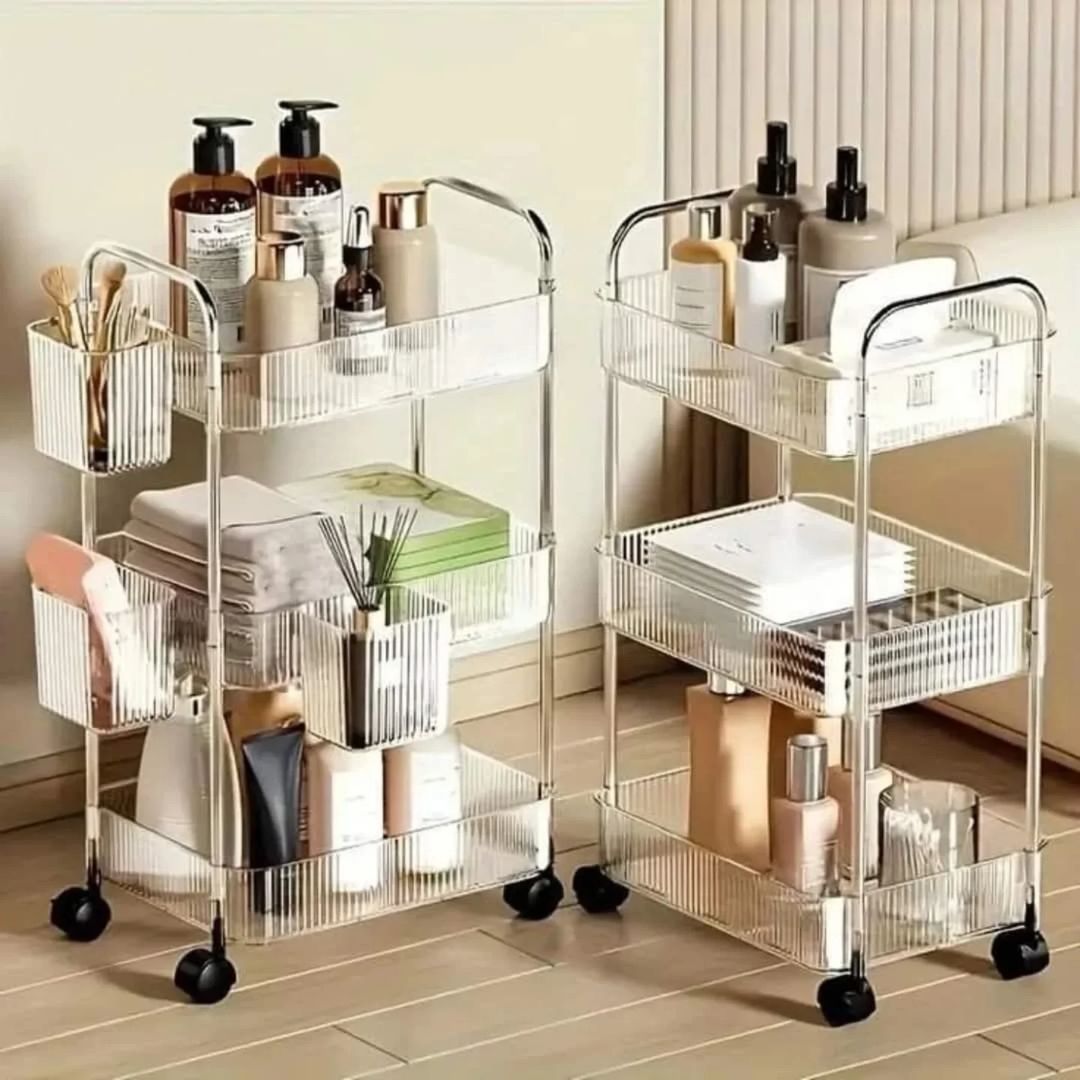 Transparent Acrylic Kitchen Organizer Trolley Movable Trolley Rack Organizer