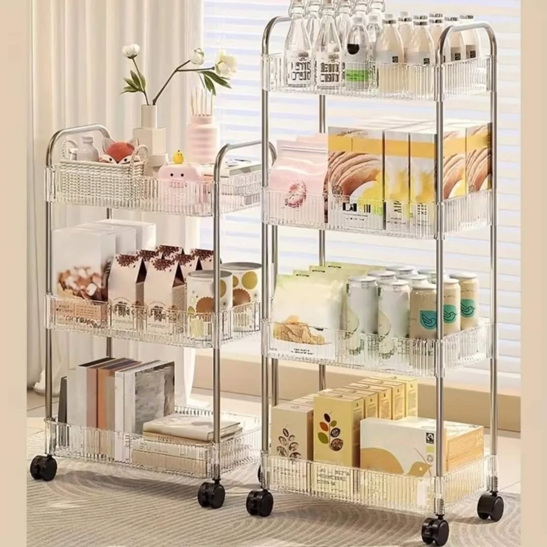 Transparent Acrylic Kitchen Organizer Trolley Movable Trolley Rack Organizer