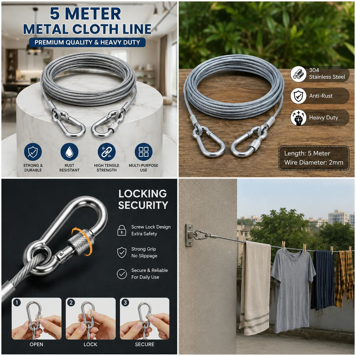 Strong & Rust-Resistant Clothesline – 5 Meter