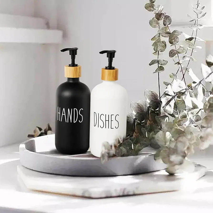 Hand And Dish Soap Dispenser  Glass Material Pair
