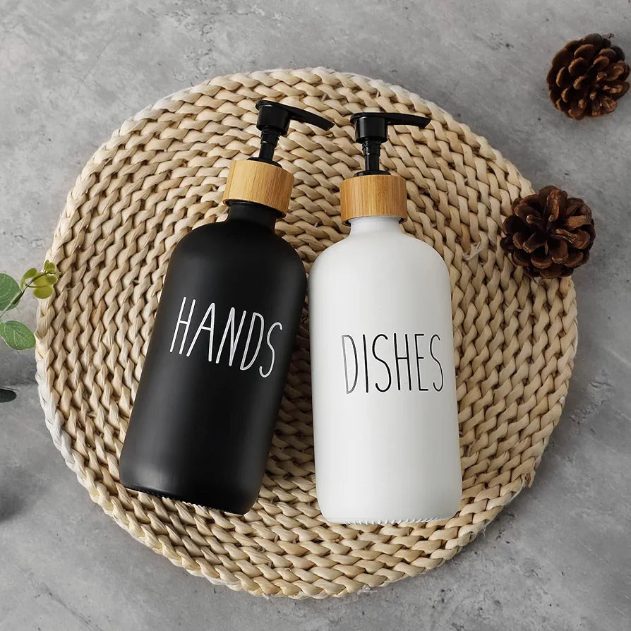 Hand And Dish Soap Dispenser  Glass Material Pair