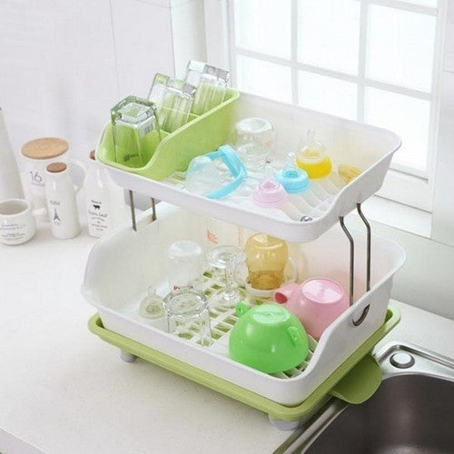 2 Tier Dish Rack With Adjustable Water Drainage