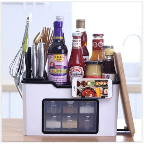 Multifunction Kitchen Utensils And Condiment Storage Rack