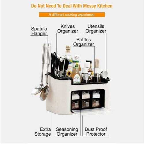 Multifunction Kitchen Utensils And Condiment Storage Rack