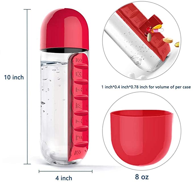 Combine Daily Pill Box Organizer With Water Bottle