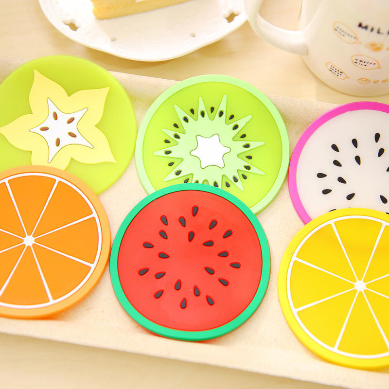 6 pcs Colorful Silicon Fruit Coaster Tea Cup mat Drink Holder