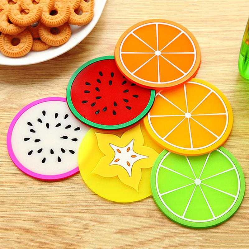 6 pcs Colorful Silicon Fruit Coaster Tea Cup mat Drink Holder