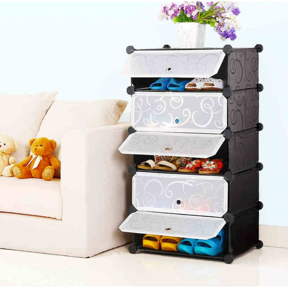 Multi-Purpose Plastic 5 Shelves Portable and Folding Shoe Rack