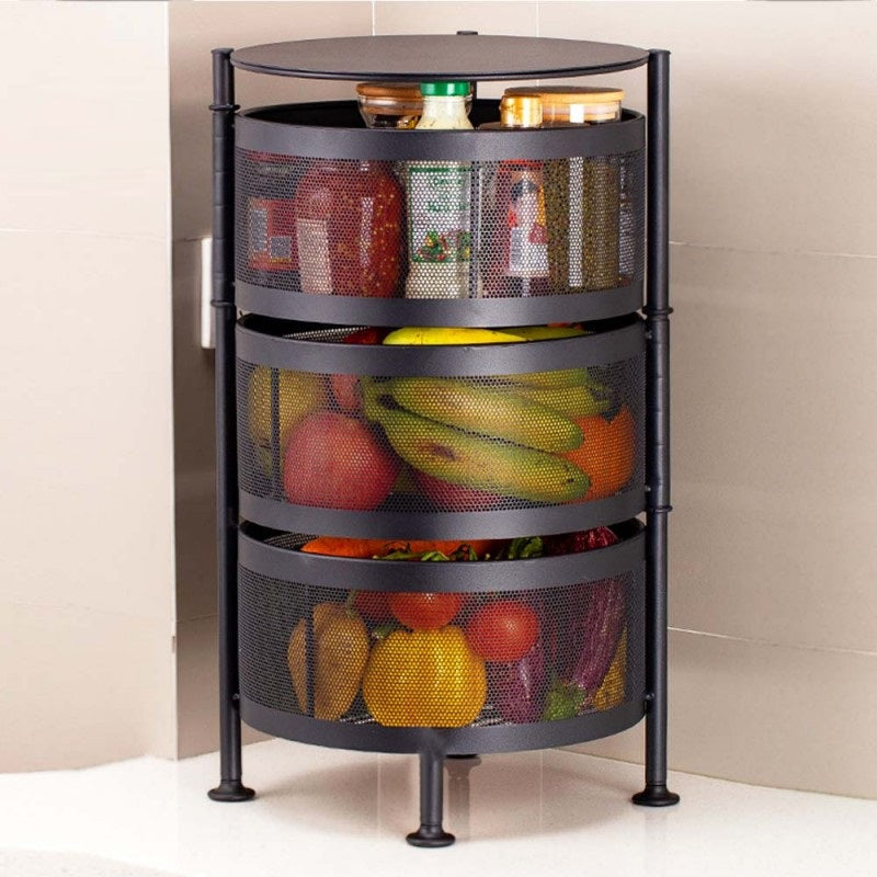 3-Tier Multifunctional Rotating Basket With Wheels