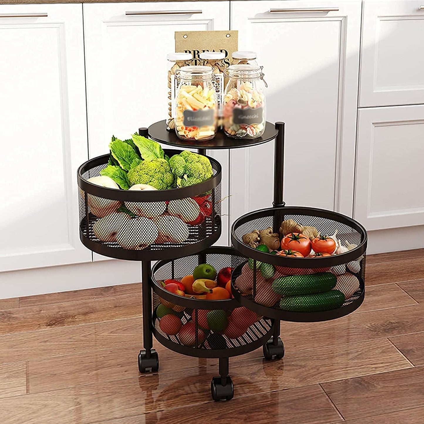 3-Tier Multifunctional Rotating Basket With Wheels