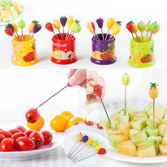 6 Pcs Mini Fruit Forks Stainless Steel