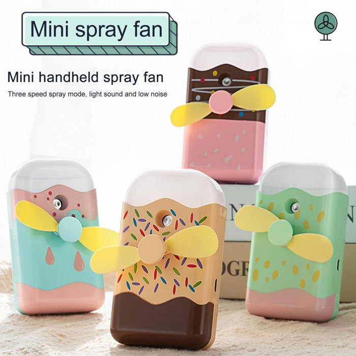 Mini USB Rechargeable Cartoon Ice Cream Shape Handheld Humidifier Cooling Fan