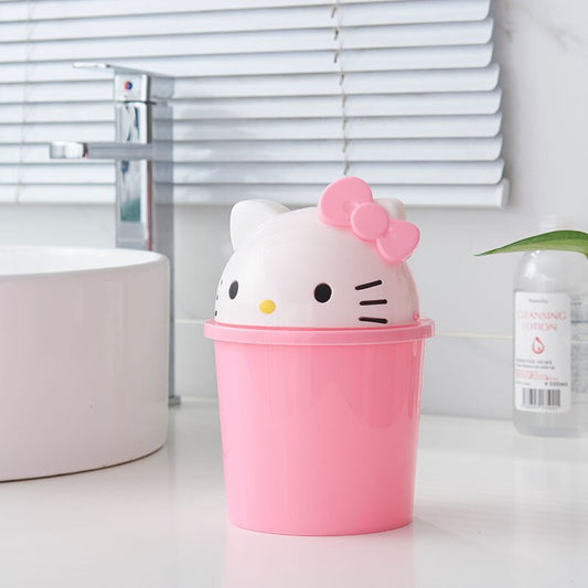 Cartoon Kitty Plastic Trash Basket, Mini Trash Can With Cover
