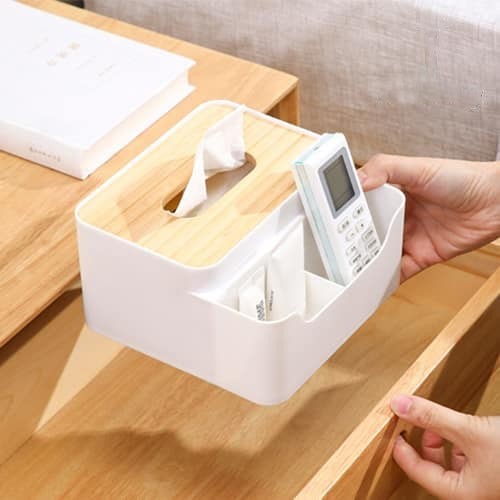 Wooden Desktop Tissue And Remote Holder