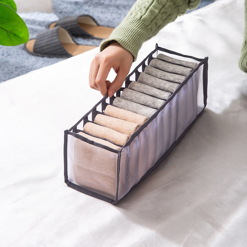 Dormitory closet organizer for socks home separated underwear storage box 7 grids jeans bra organizer foldable drawer organizer