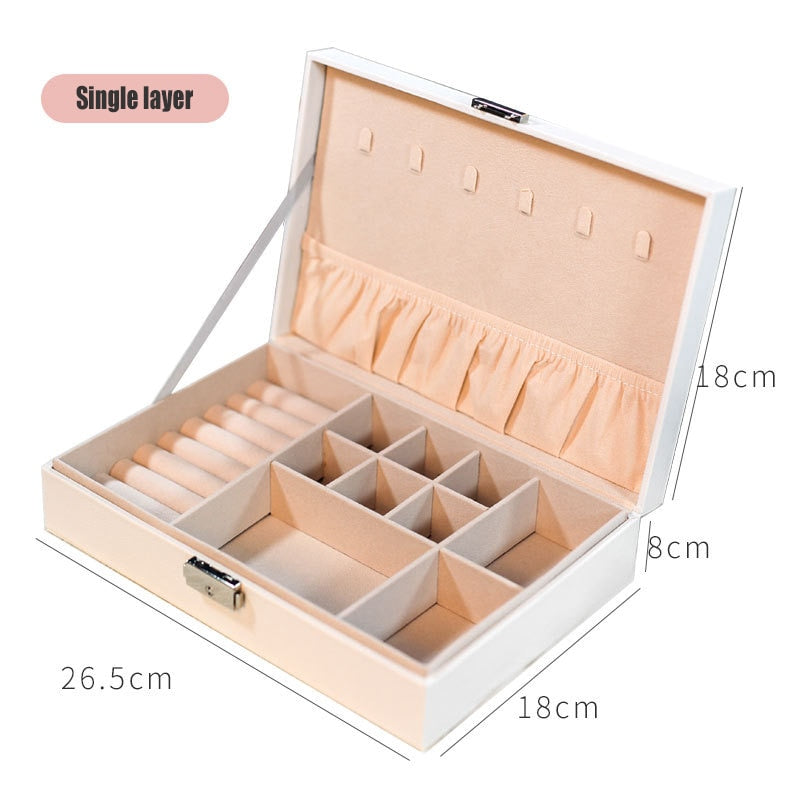 Large Double Layer Jewelry Organizer Earring Pendant Necklace Storage Box PU Leather Glasses Watch Women Cosmetics Lipstick Box