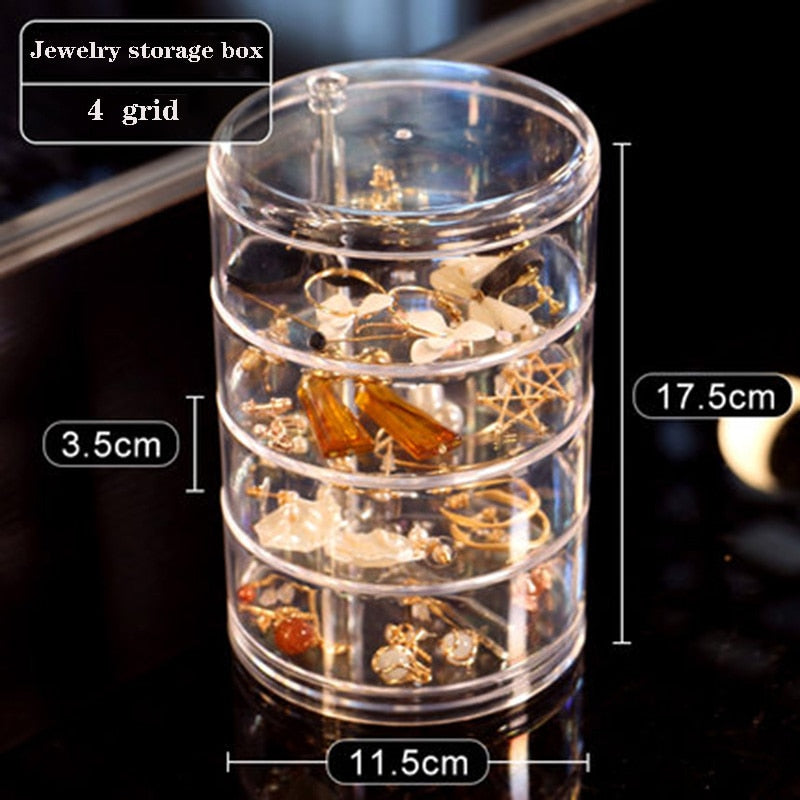 4 Layers Rotating Jewelry Storage Box Makeup Organizer Transparent Bracelet Earrings Plastic Display Rack Jewelry Dust-proof