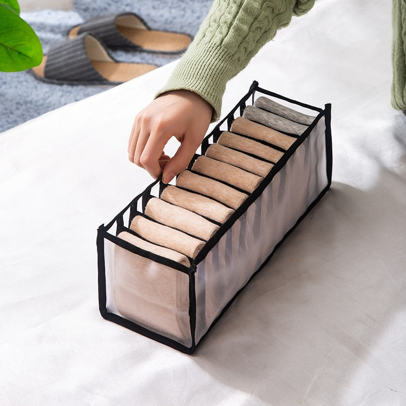 Dormitory closet organizer for socks home separated underwear storage box 7 grids jeans bra organizer foldable drawer organizer