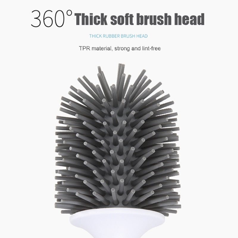 Wall-Mounted TPR Silicone Toilet Brush Rubber Soft Bristles For Bathroom