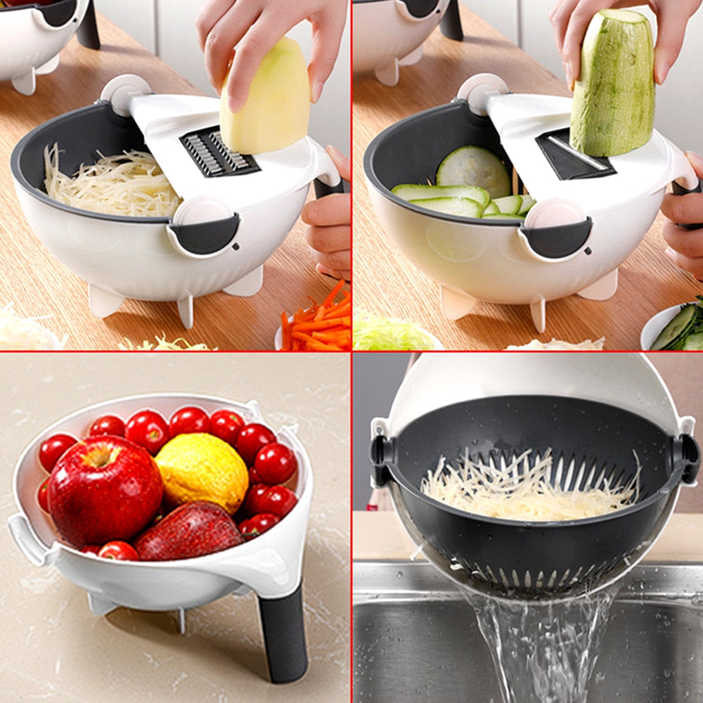 Multifunctional Rotate Vegetable Cutter With Drain Basket