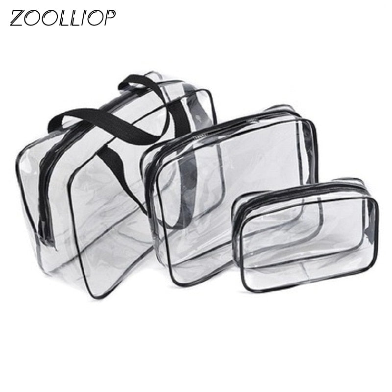 3pcs Travel PVC Cosmetic Bags Women Transparent Clear Zipper Makeup Bags