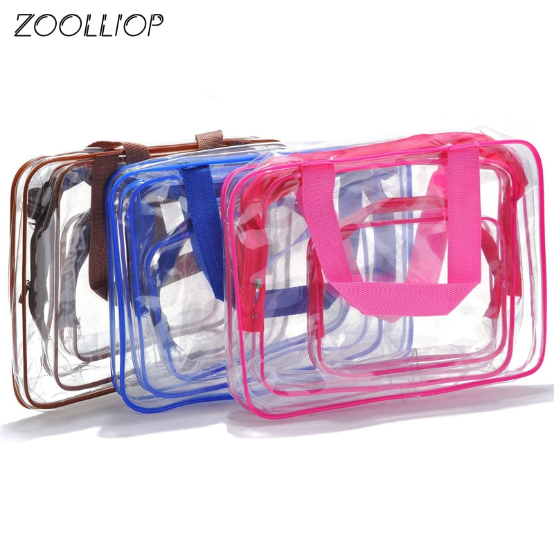 3pcs Travel PVC Cosmetic Bags Women Transparent Clear Zipper Makeup Bags