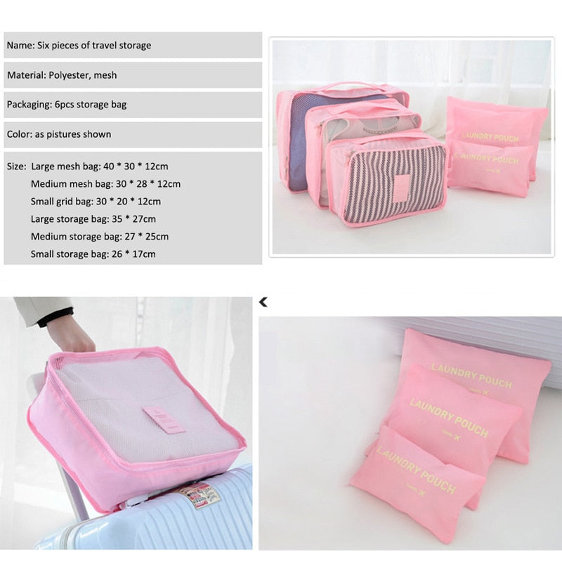 6pcs/set Travel Organizer Storage Bags Portable Luggage Organizer Clothes Tidy Pouch Suitcase Packing Cube Case