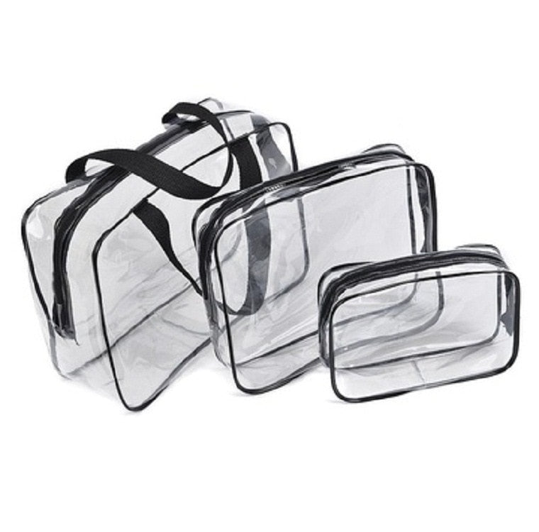 3pcs Travel PVC Cosmetic Bags Women Transparent Clear Zipper Makeup Bags