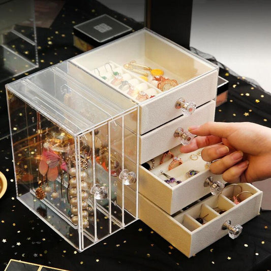 Jewelry Storage Box Earrings Display Stand Organizer Necklace Jewelry Display Cabinet Drawer Storage Rack Clear Plastic Box