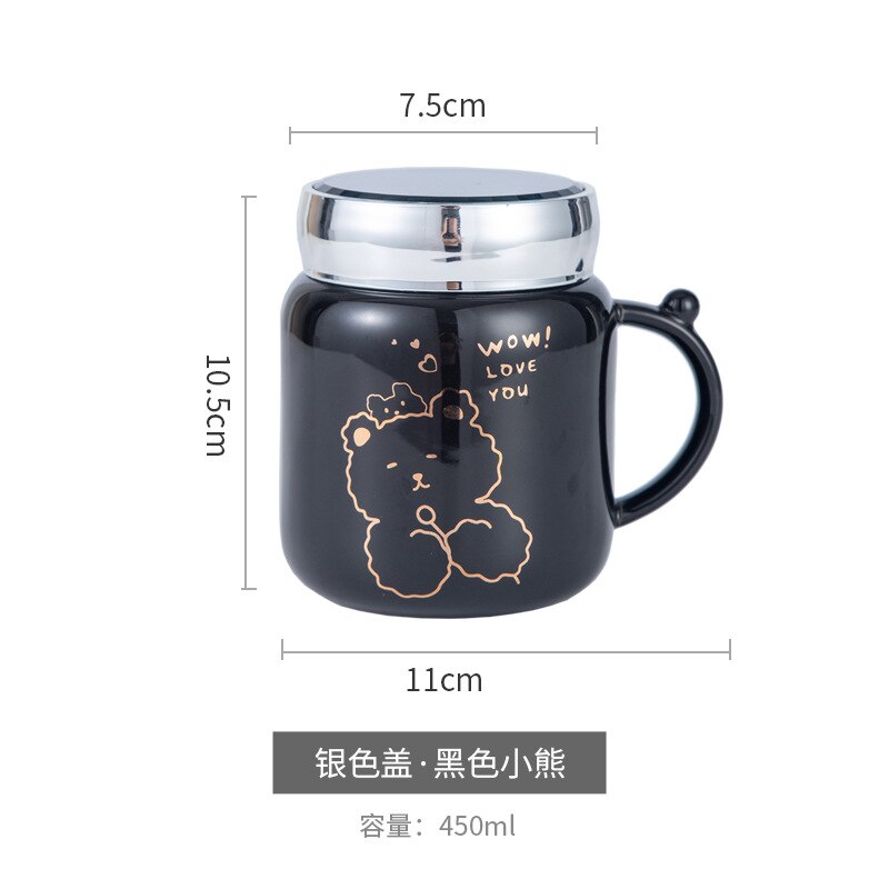 Ceramic Mirror Cup New Creative Office Couple Mug Cute Cartoon Gift Cup with Lid Cute Coffee Mugs and Cups Set