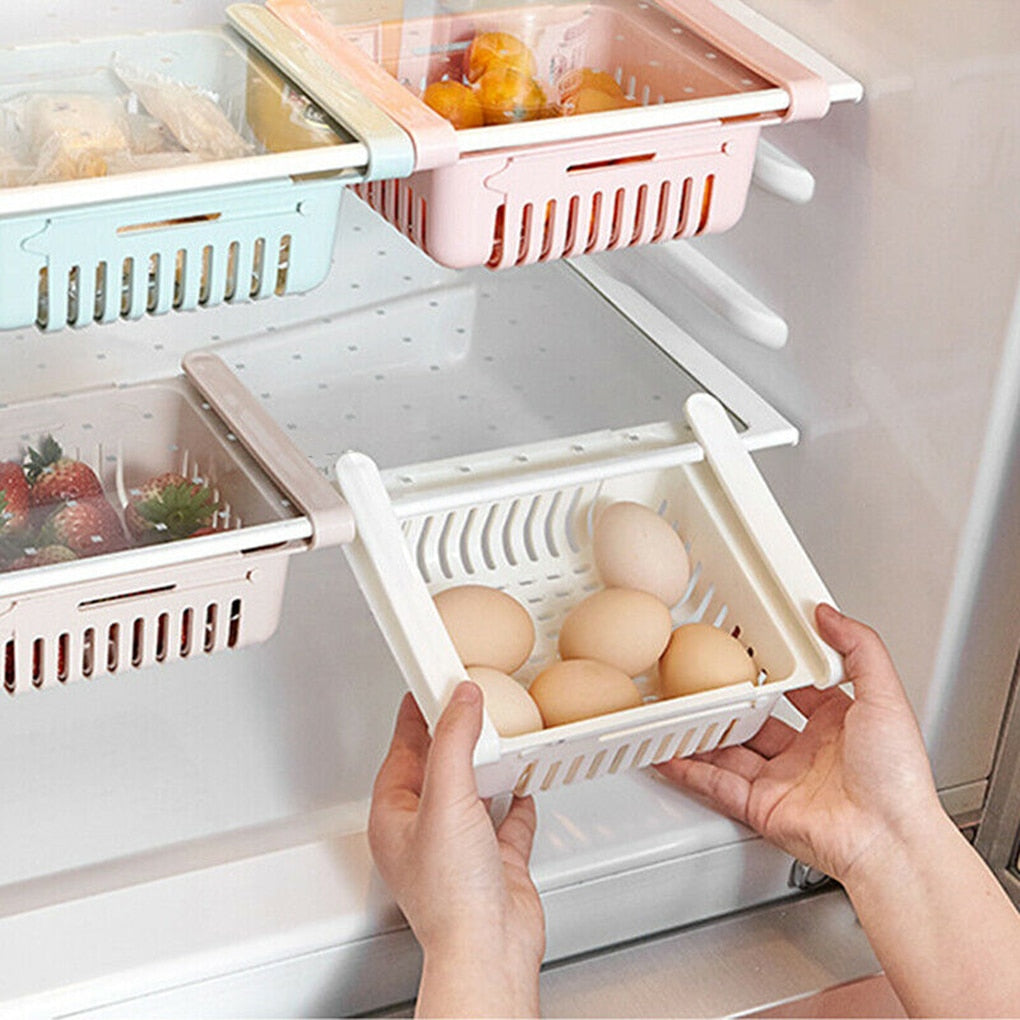 Telescopic Drawer Fridge Storage Box Slide Food Fruits Vegetables Organizer