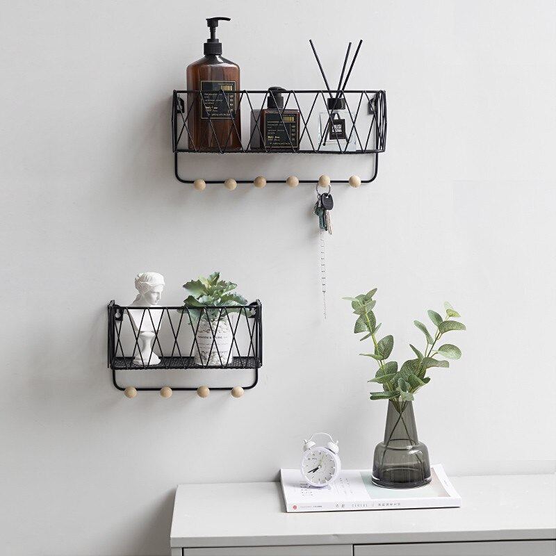 Iron Grid Wall Mounted Storage Basket