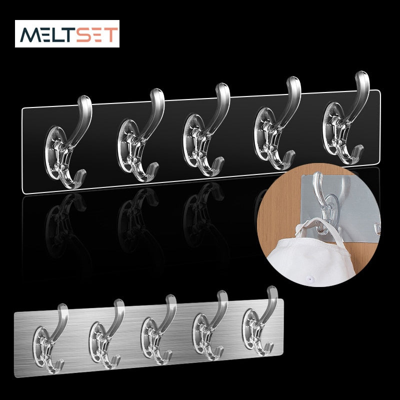 Transparent Wall Hooks Kitchen Bathroom Row Hooks