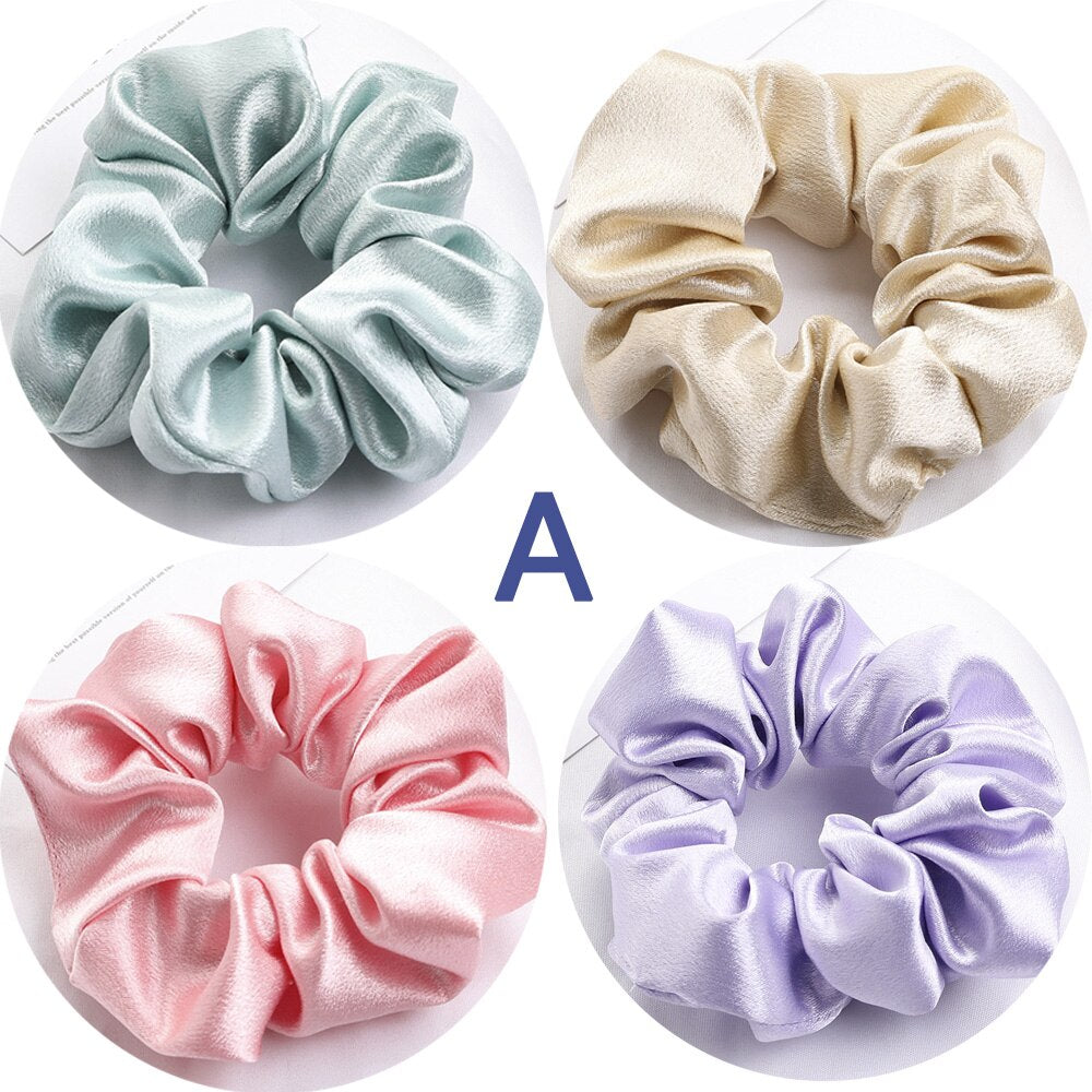 5pcs Satin Silk Scrunchies Women Elastic Rubber Hair Bands