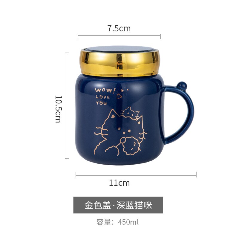 Ceramic Mirror Cup New Creative Office Couple Mug Cute Cartoon Gift Cup with Lid Cute Coffee Mugs and Cups Set