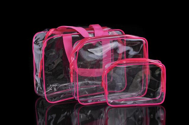 3pcs Travel PVC Cosmetic Bags Women Transparent Clear Zipper Makeup Bags