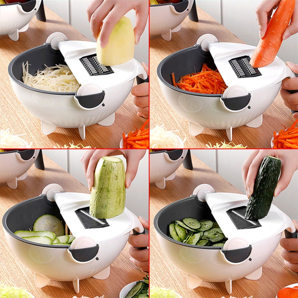 Multifunctional Rotate Vegetable Cutter With Drain Basket