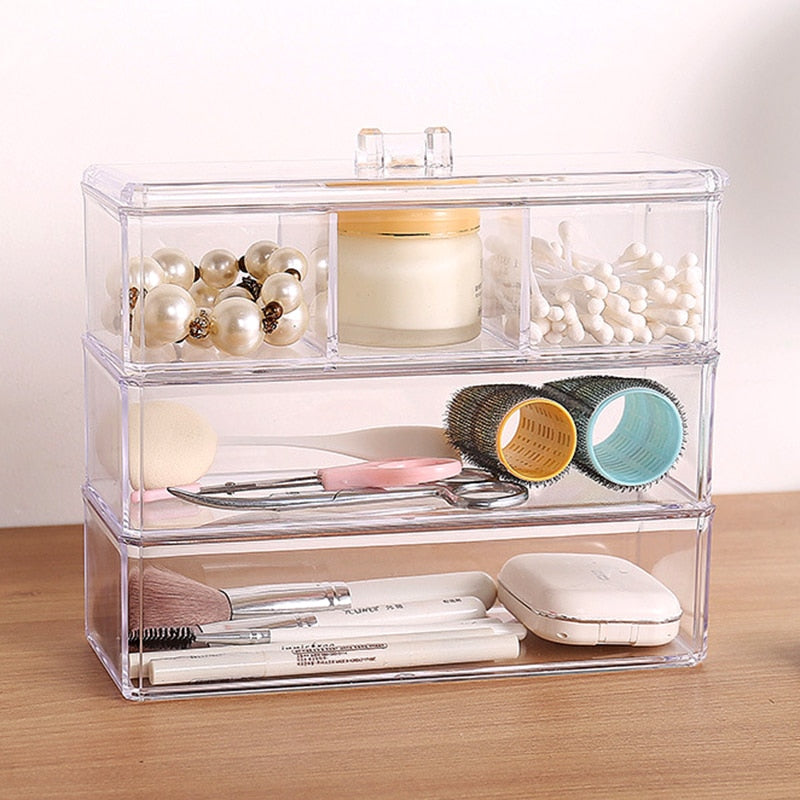 Portable Transparent Makeup Organizer Storage Box